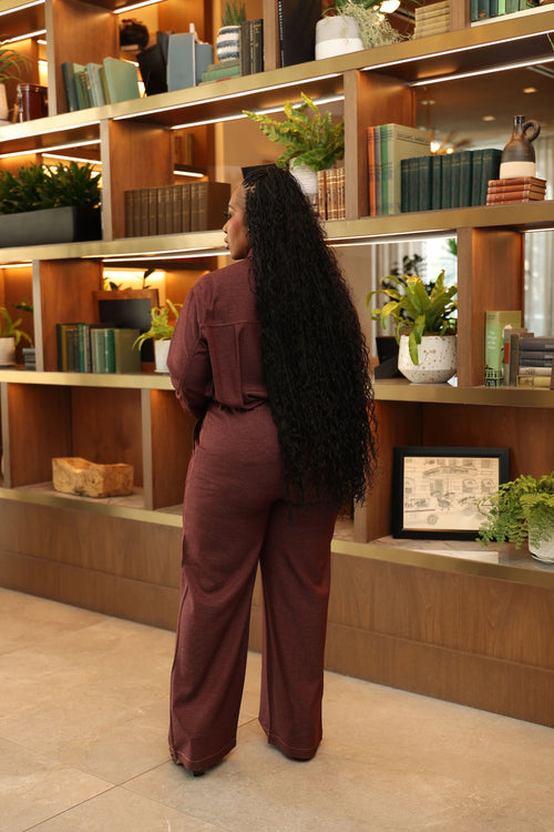 The Boss Moves Denim Pants Set (Burgundy)